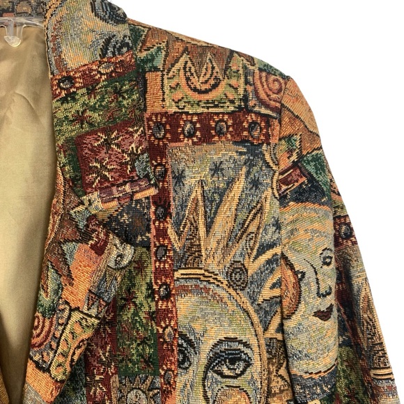Vintage 90s Sun and Moon Celestial Tapestry Lined 3-Button Blazer - Picture 3 of 11